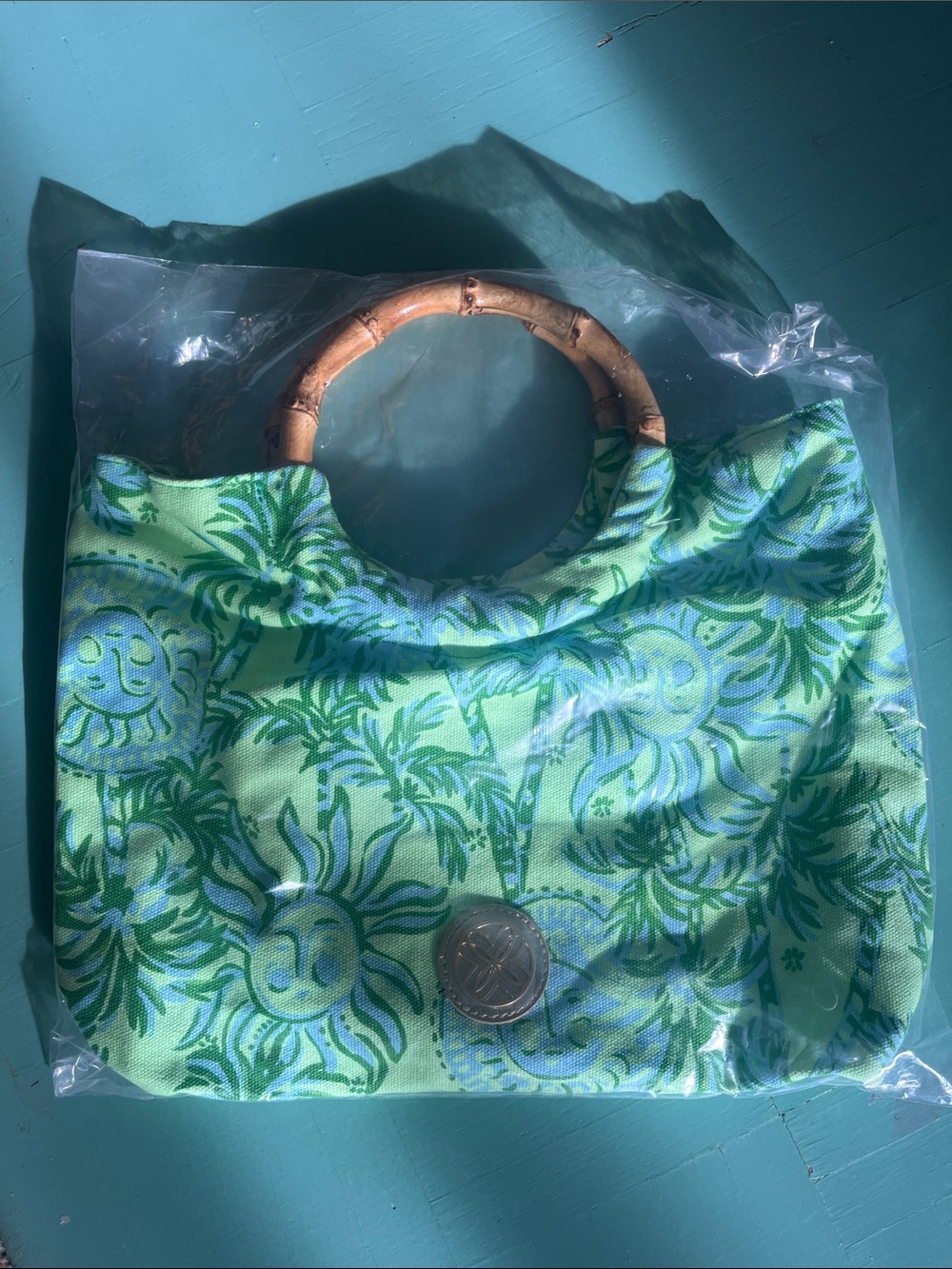 Lilly Pulitzer Mint & Aqua Sun Palm Bamboo-Handle Tote